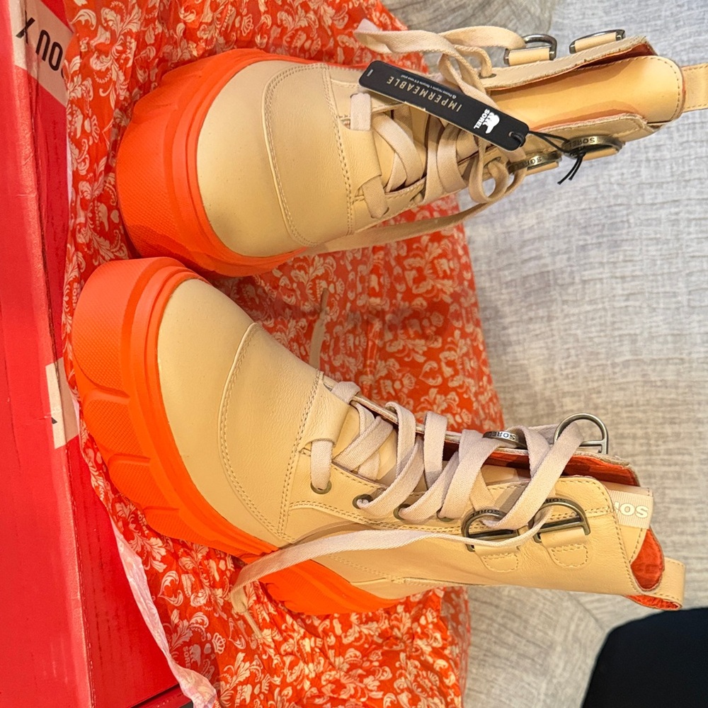 Sorel Beige and Orange Winter Boots
